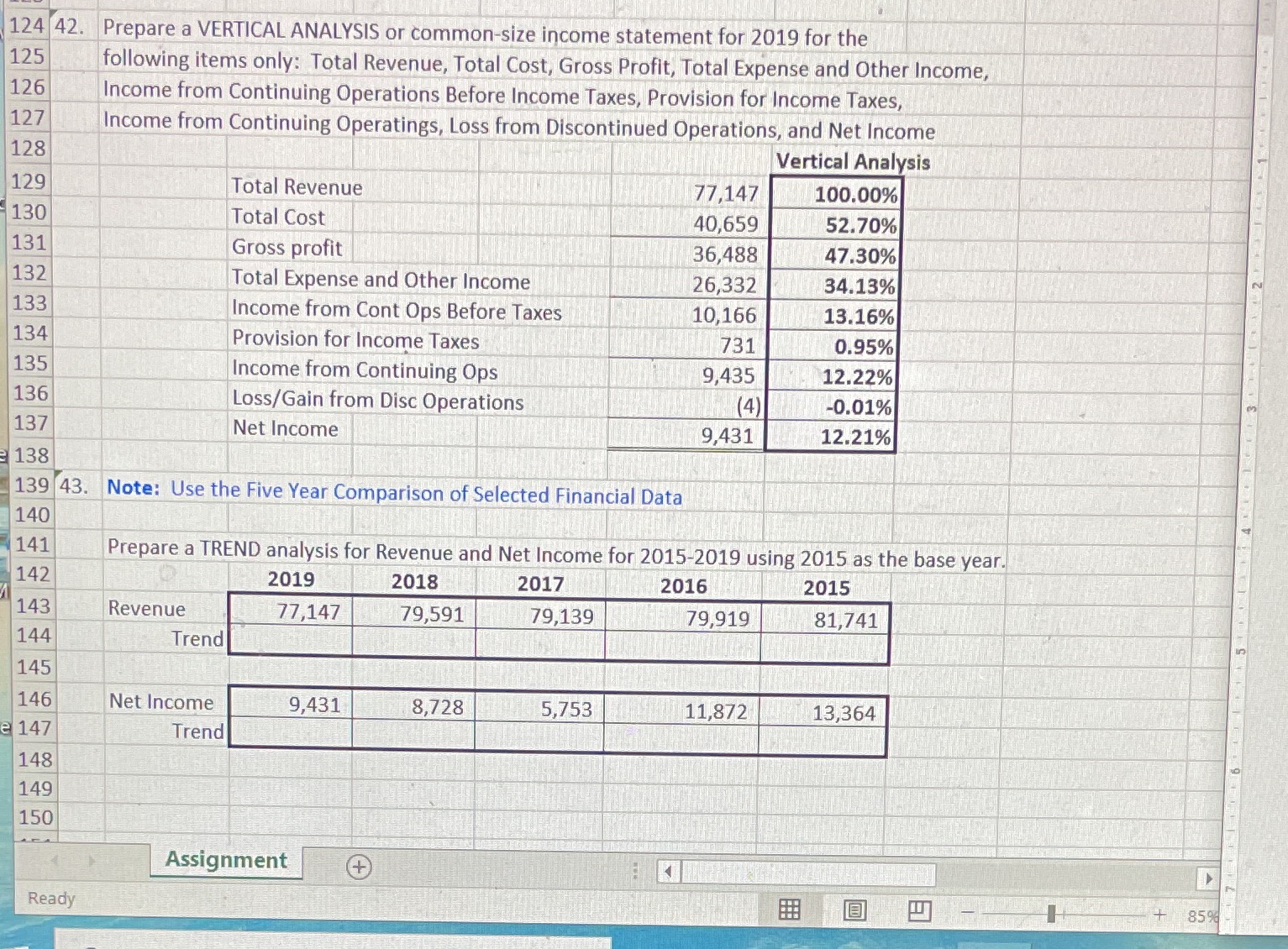 124 42. Prepare a VERTICAL ANALYSIS or
