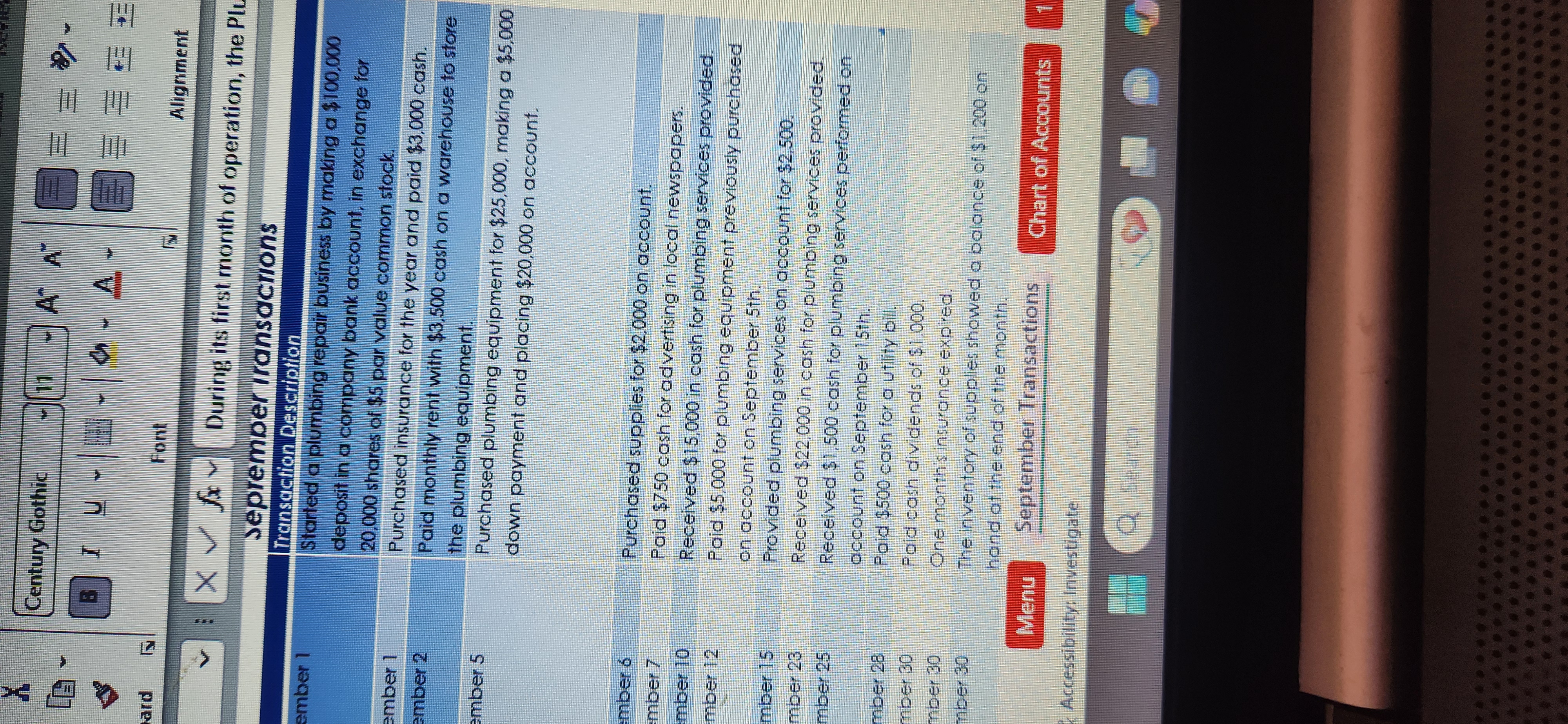 How do I enter September transactions onto the