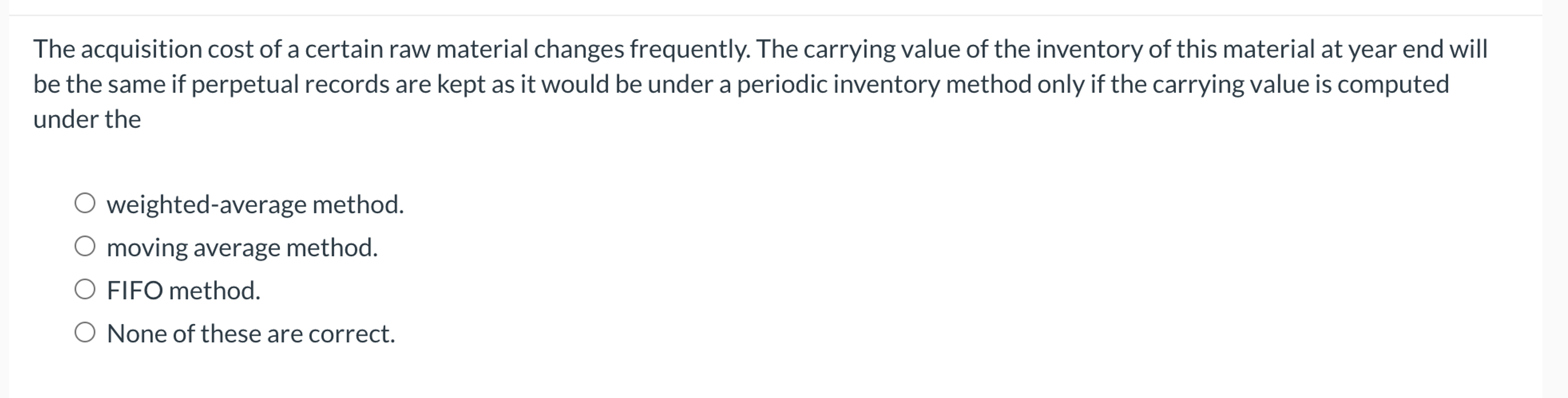 The acquisition cost of a certain raw material