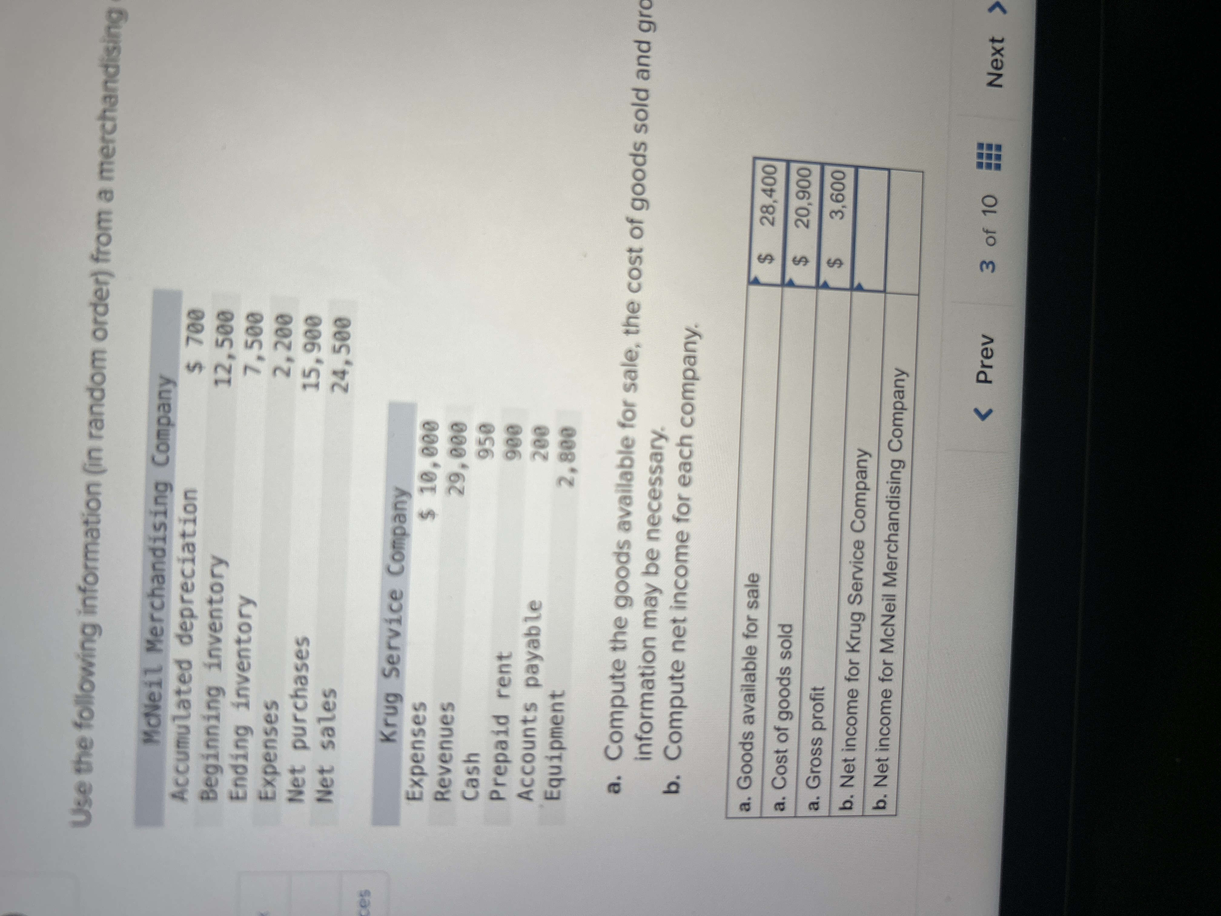 Use the following information ( in random order )