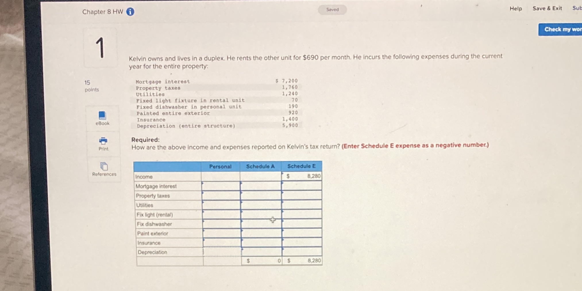 Chapter 8 HW Saved Help Save & Exit Sub Check my