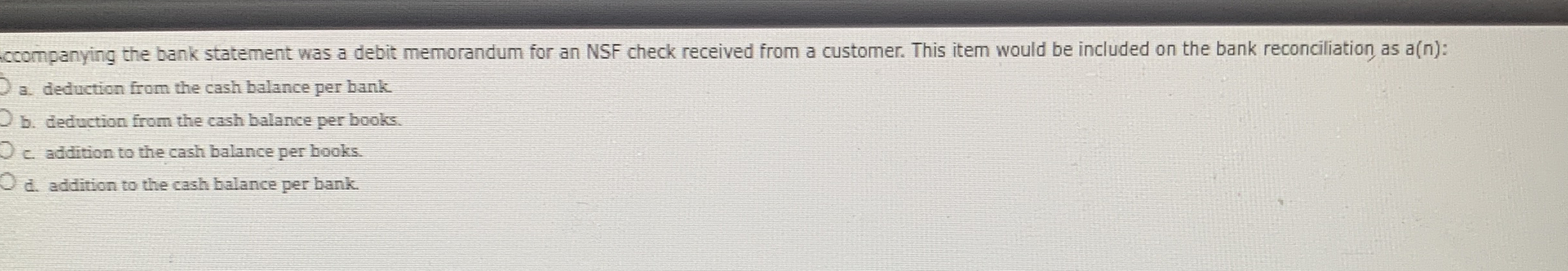 ccompanying the bank statement was a debit