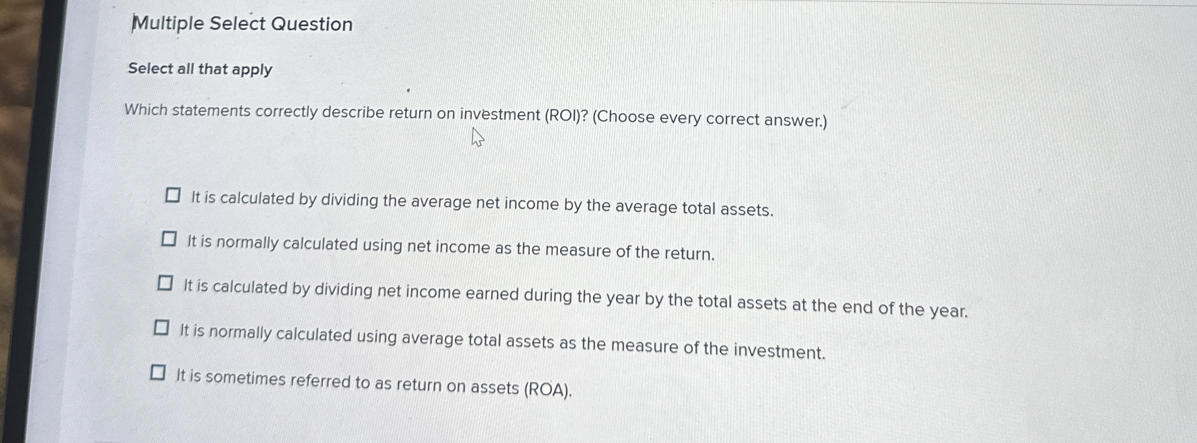 Multiple Select Question Select all that apply