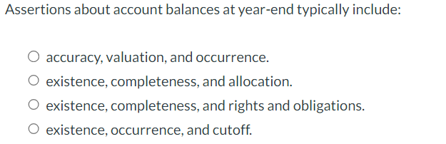 Assertions about account balances at year - end