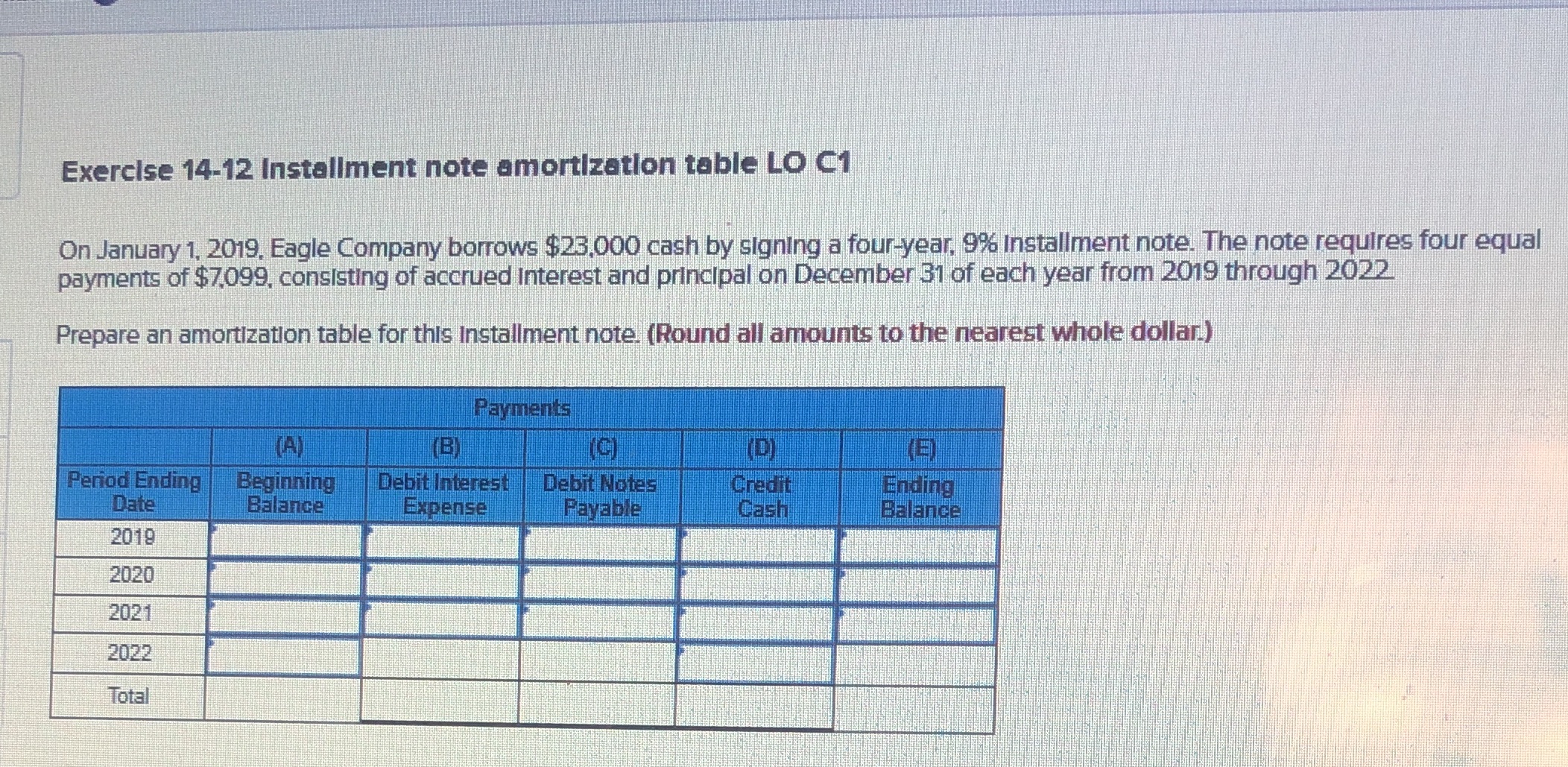 10 Exercise 14-12 Installment note amortization