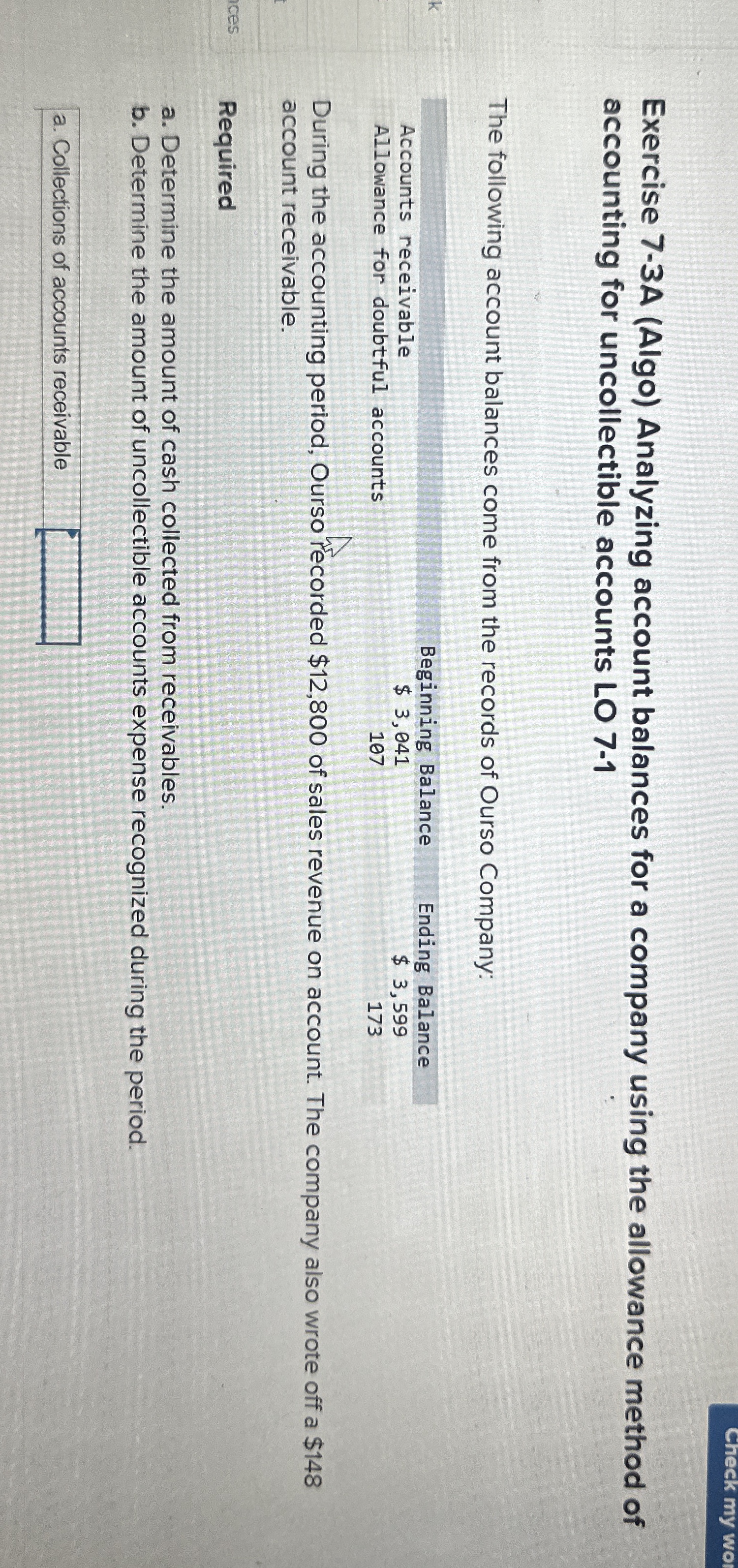 Check my wo Exercise 7 - 3 A ( Algo ) Analyzing