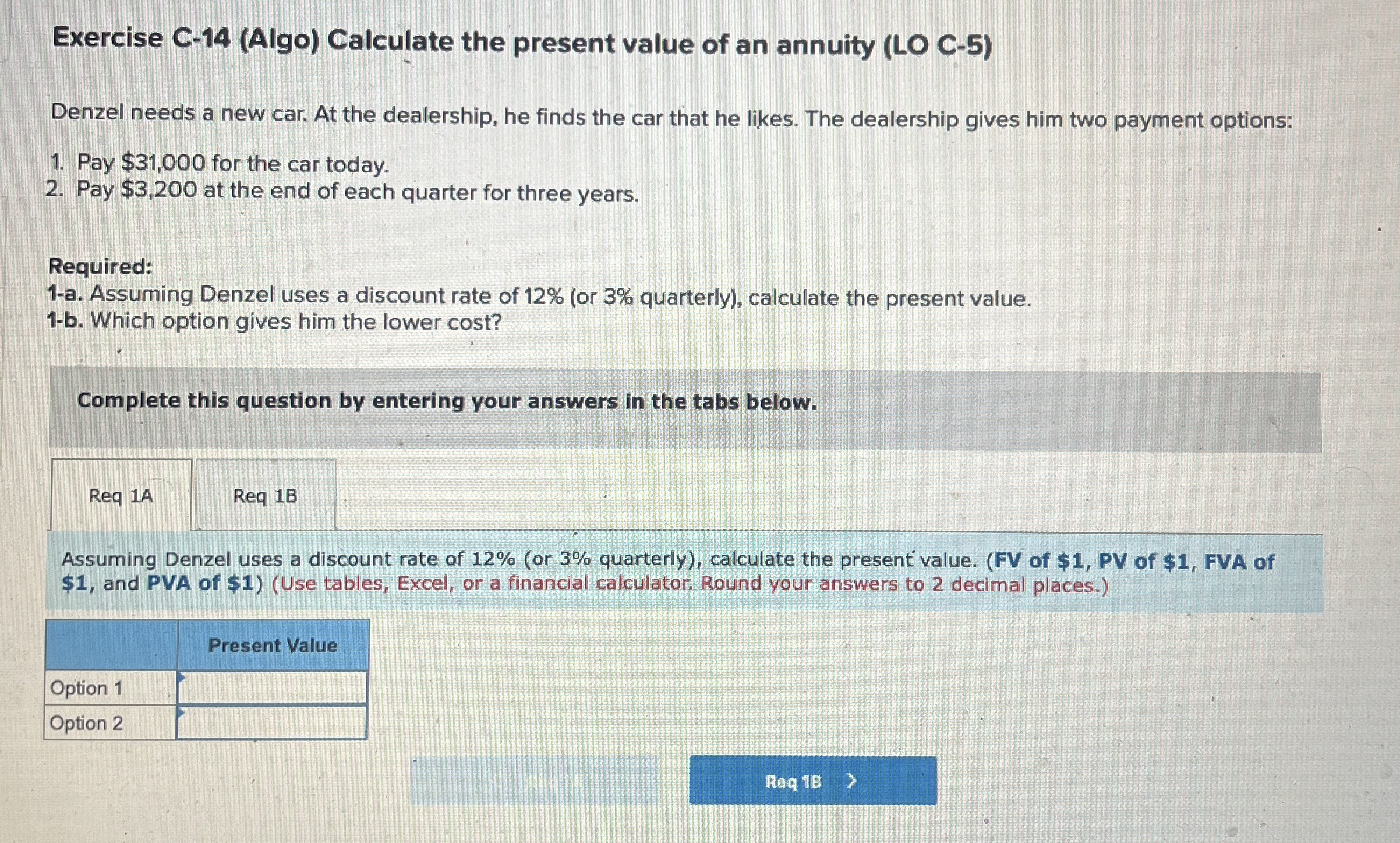 Exercise C - 1 4 ( Algo ) Calculate the present