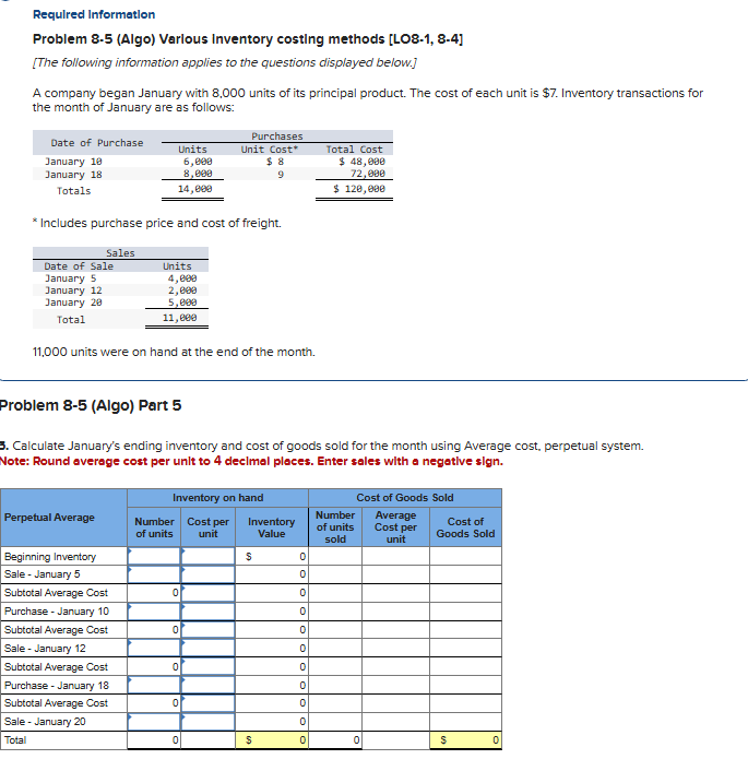 Required Information Problem 8 - 5 ( Algo )