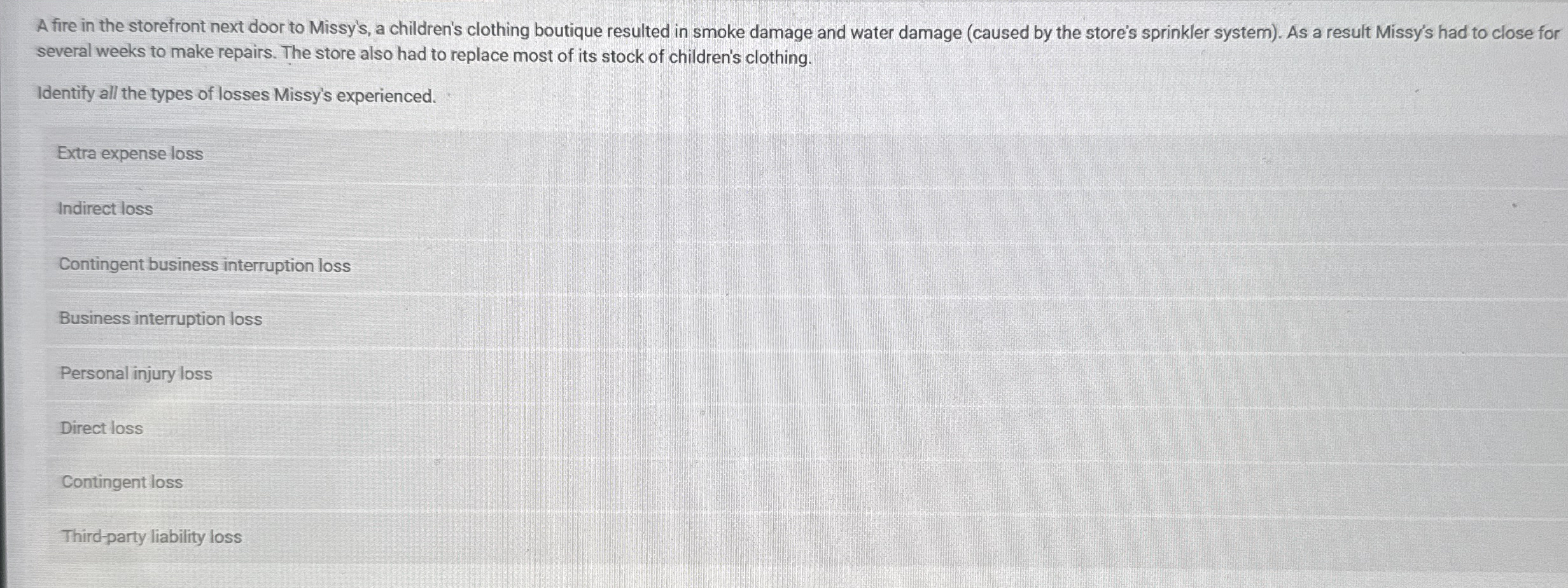 A fire in the storefront next door to Missy's, a