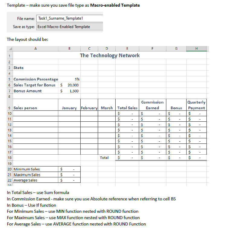 You are required to create a spreadsheet template