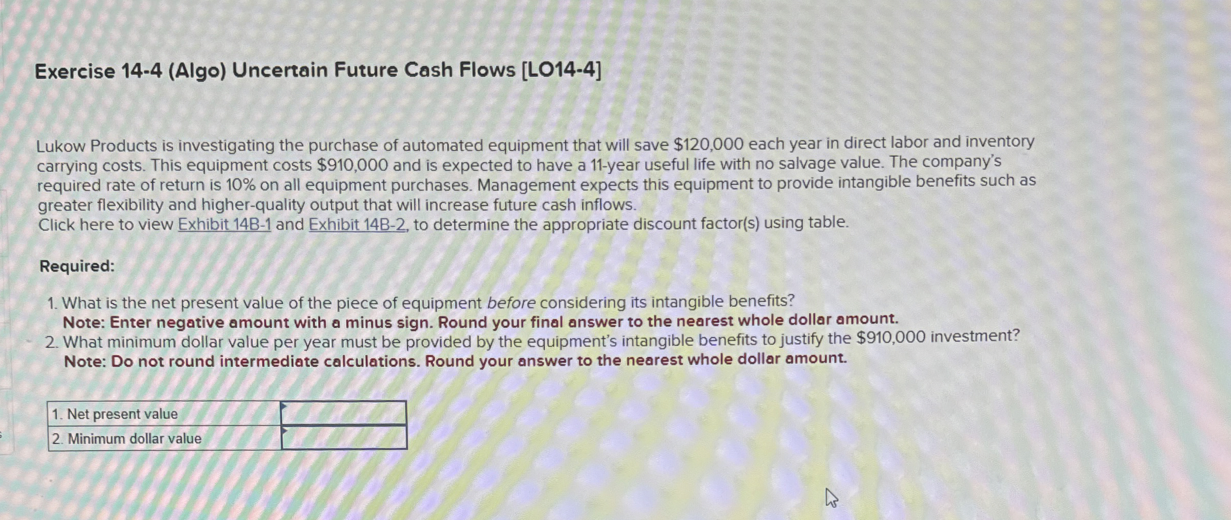 Exercise 1 4 - 4 ( Algo ) Uncertain Future Cash