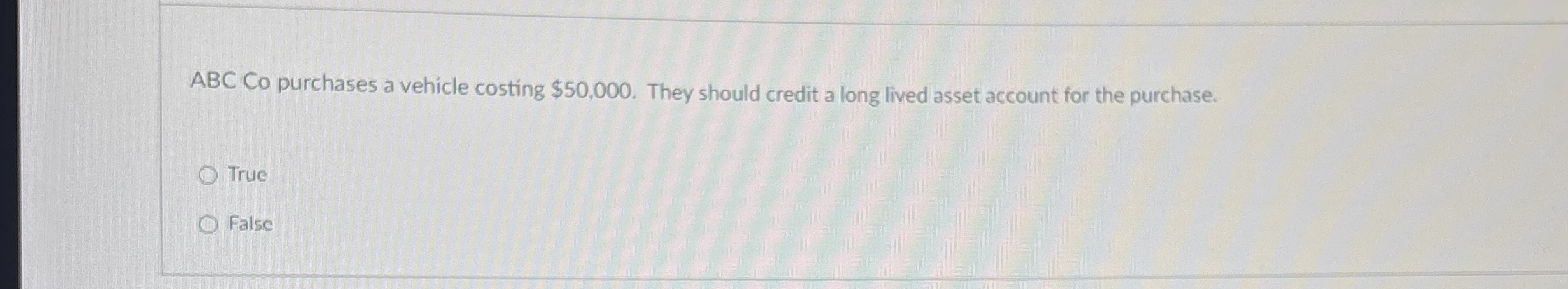 ABC Co purchases a vehicle costing $ 5 0 , 0 0 0