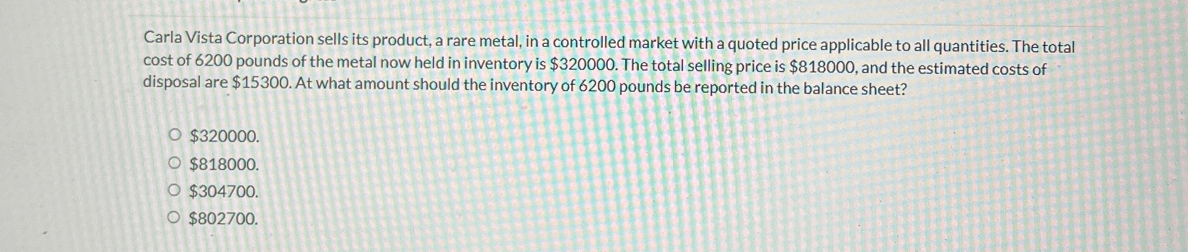 Carla Vista Corporation sells its product, a rare