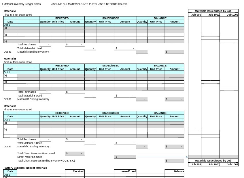 2 Material Inventory Ledger Cards ASSUME ALL
