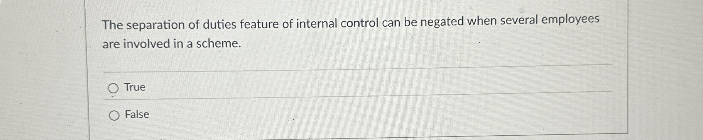 The separation of duties feature of internal
