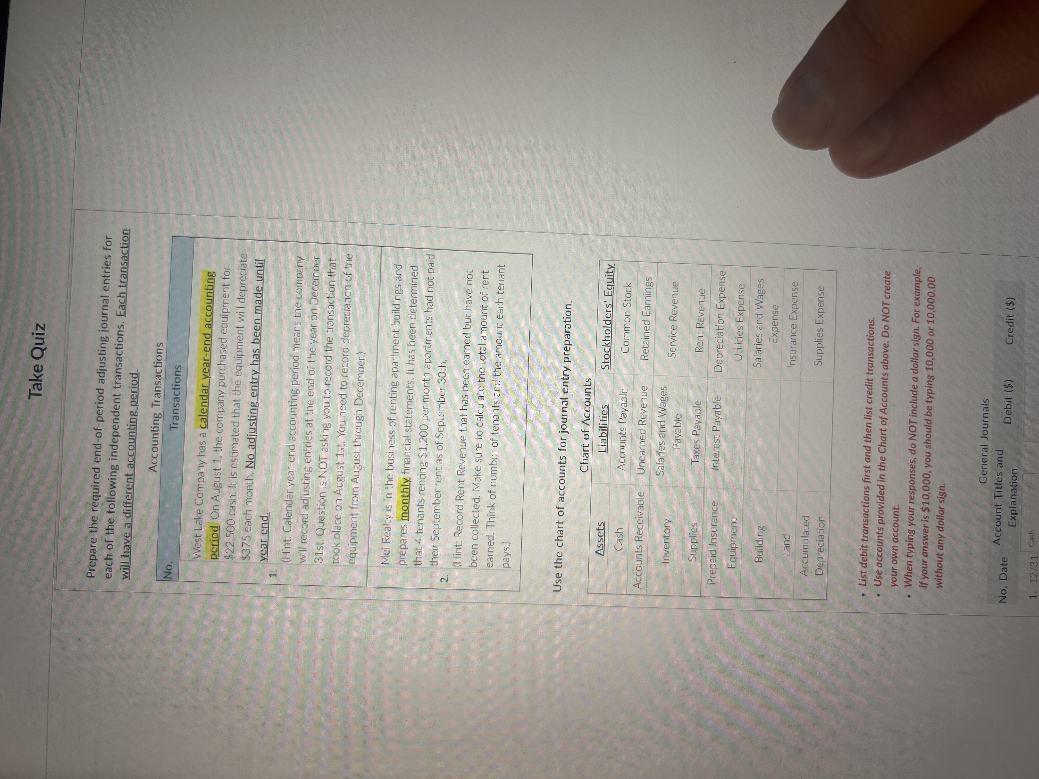 Take Quiz Prepare the required end-of-period