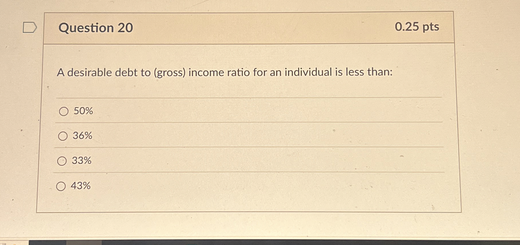 Question 2 0 0 . 2 5 pts A desirable debt to (