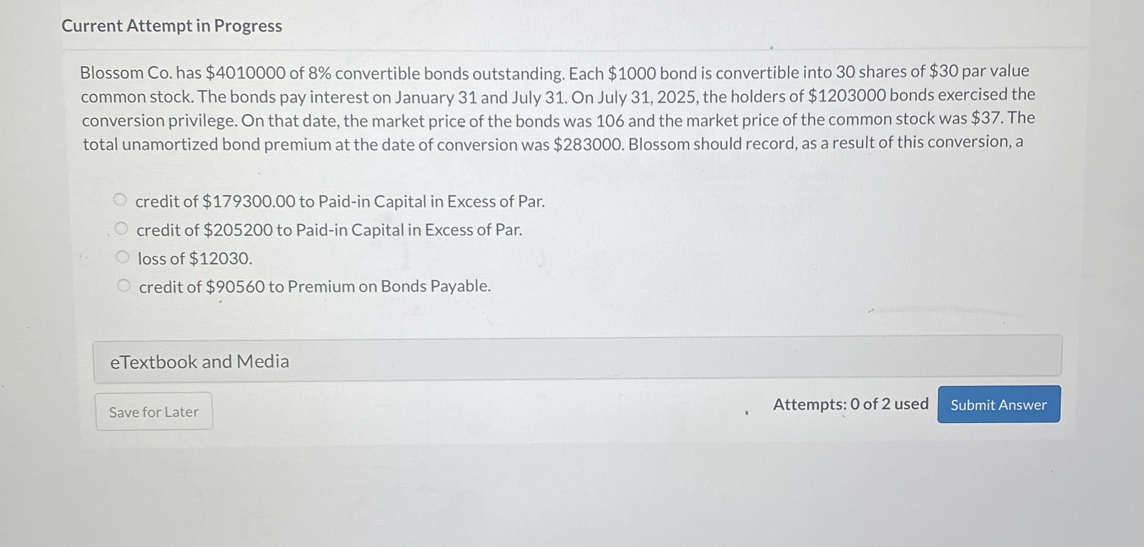 Current Attempt in Progress Blossom Co . has $ 4