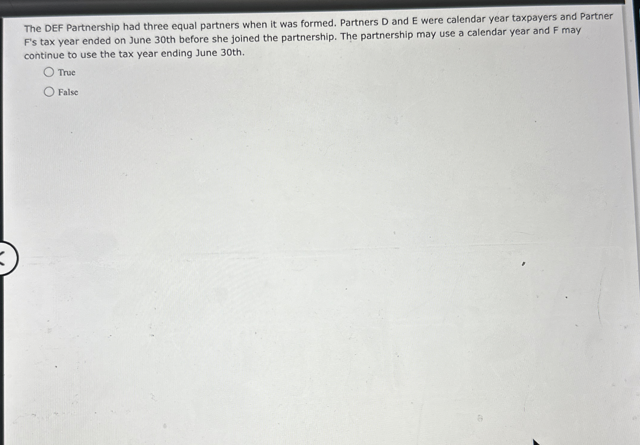 The DEF Partnership had three equal partners when