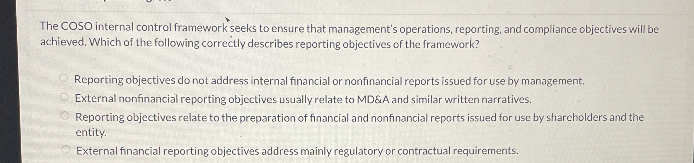 The COSO internal control framework seeks to