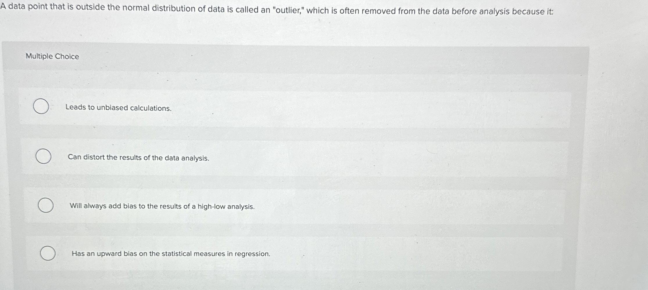A data point that is outside the normal