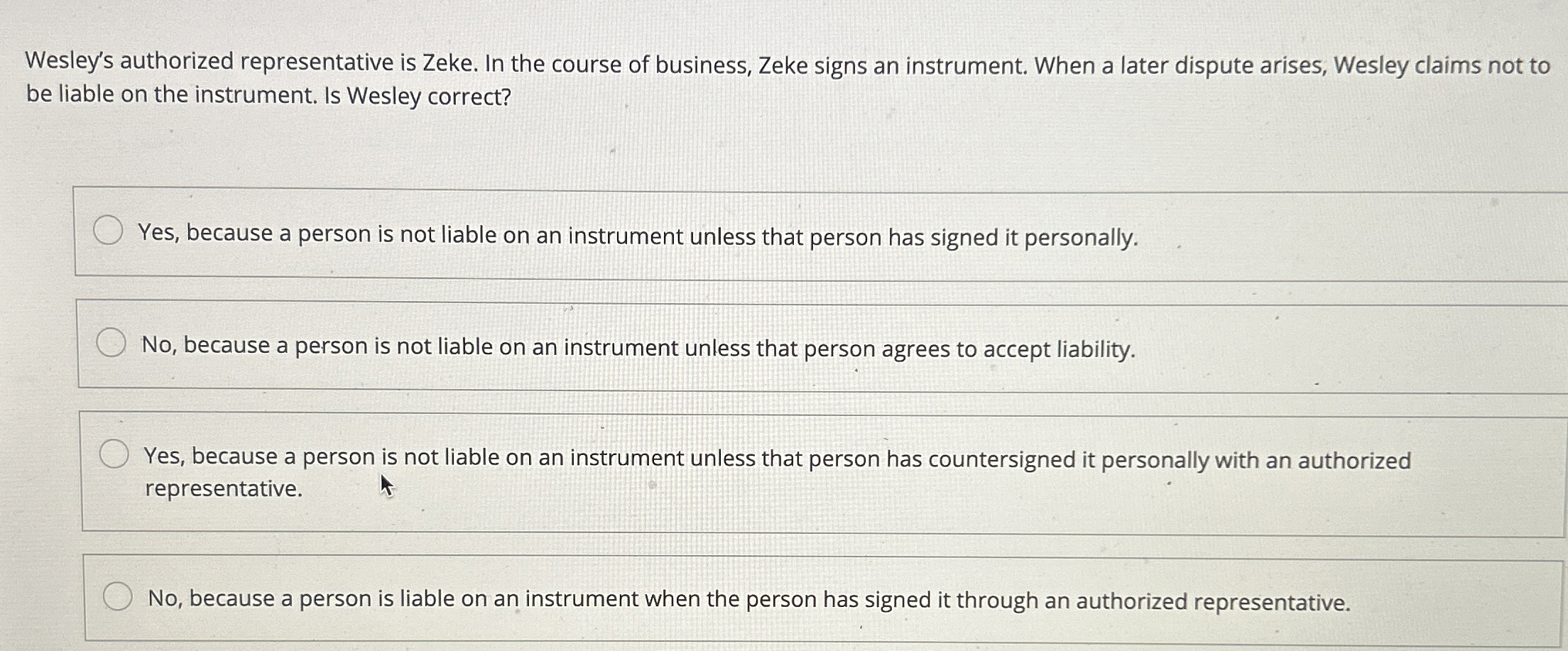 Wesley's authorized representative is Zeke. In