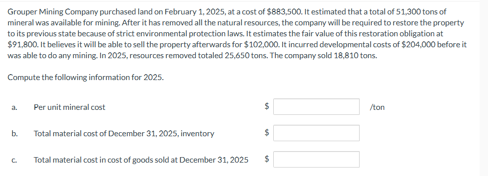 Grouper Mining Company purchased land on February