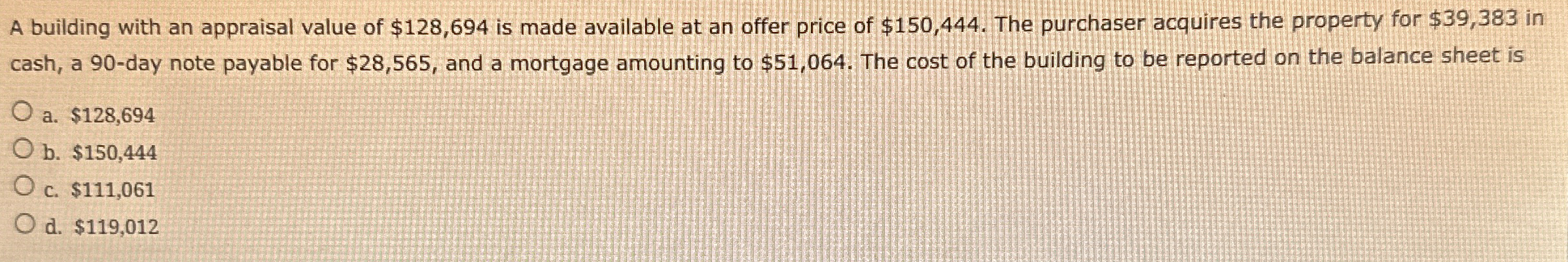 A building with an appraisal value of $ 1 2 8 , 6