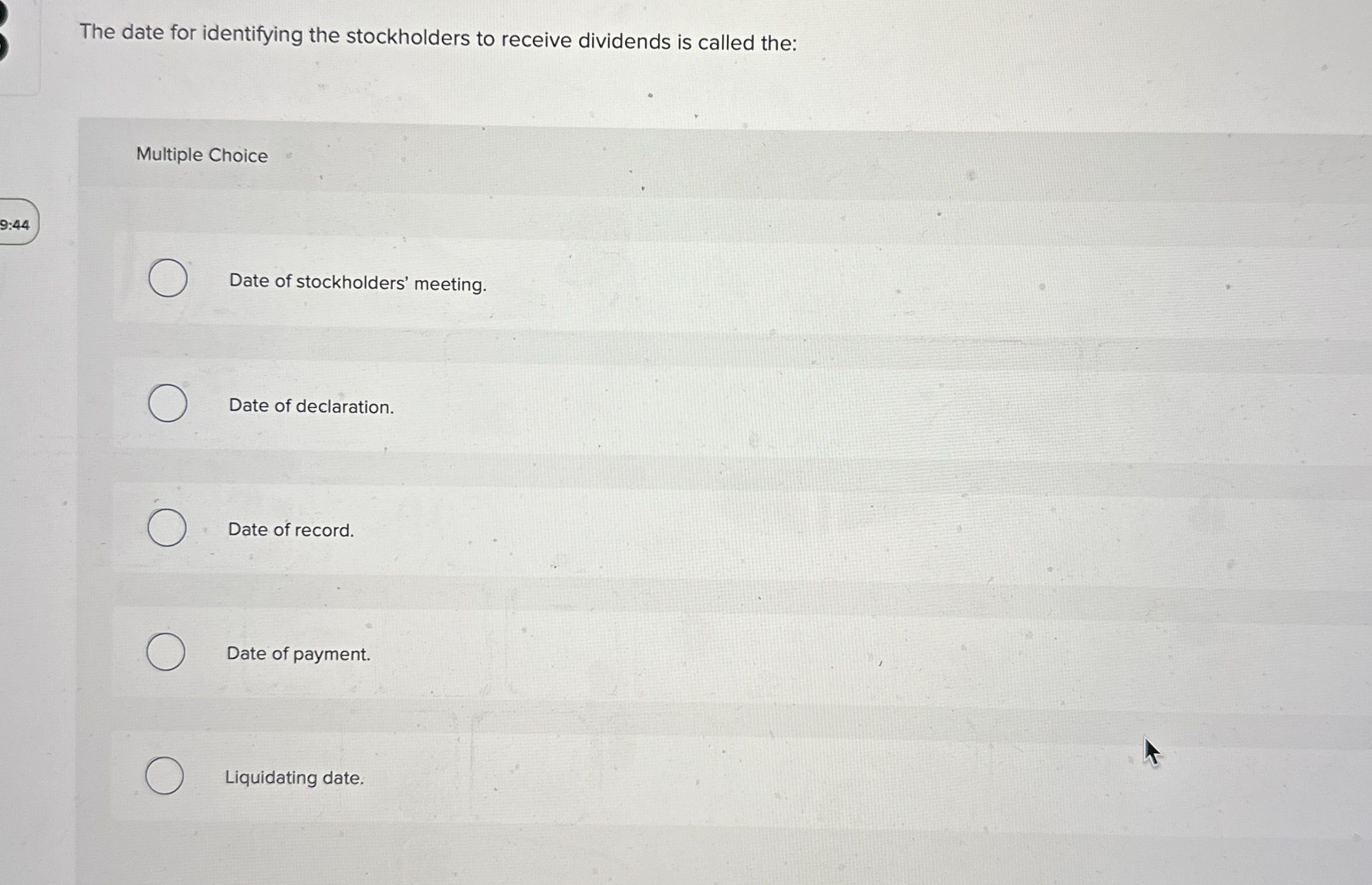 The date for identifying the stockholders to