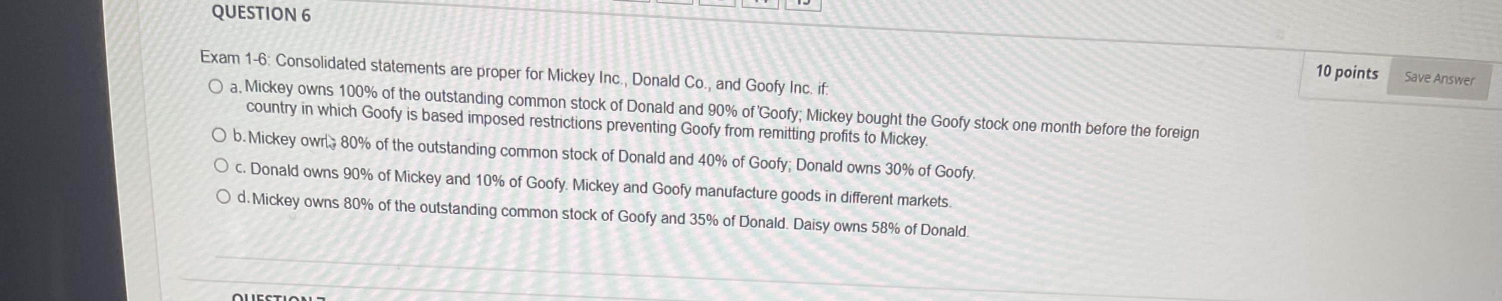 QUESTION 6 10 points Save Answer Exam 1-6: