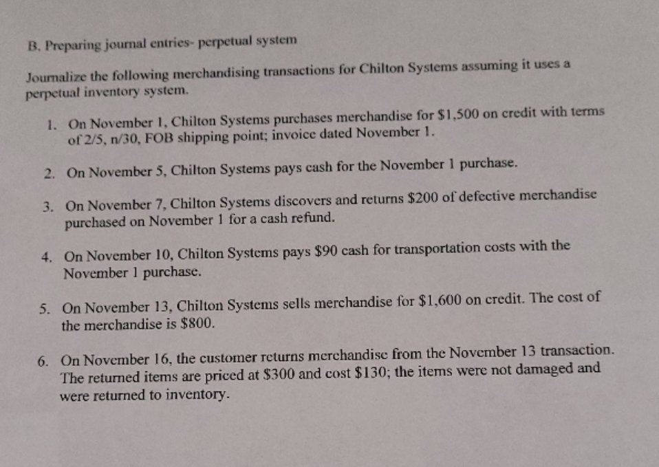 Can you please help? B. Preparing journal