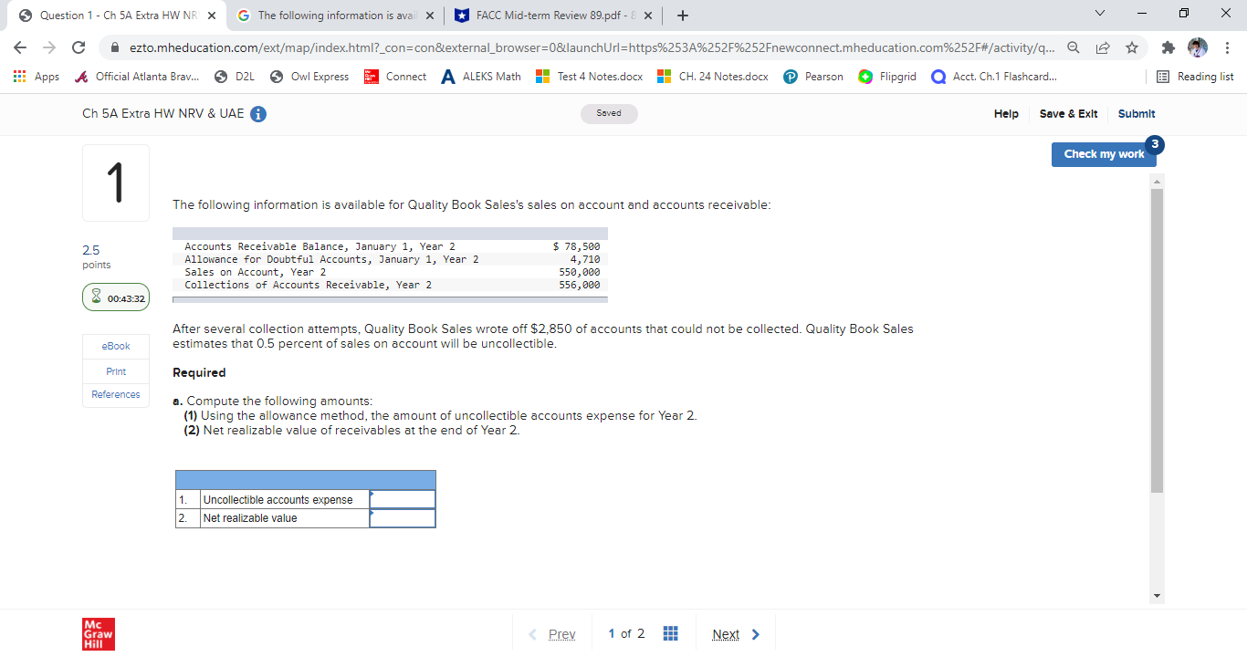 5 Question 1 - Ch 5A Extra HW NR X G The