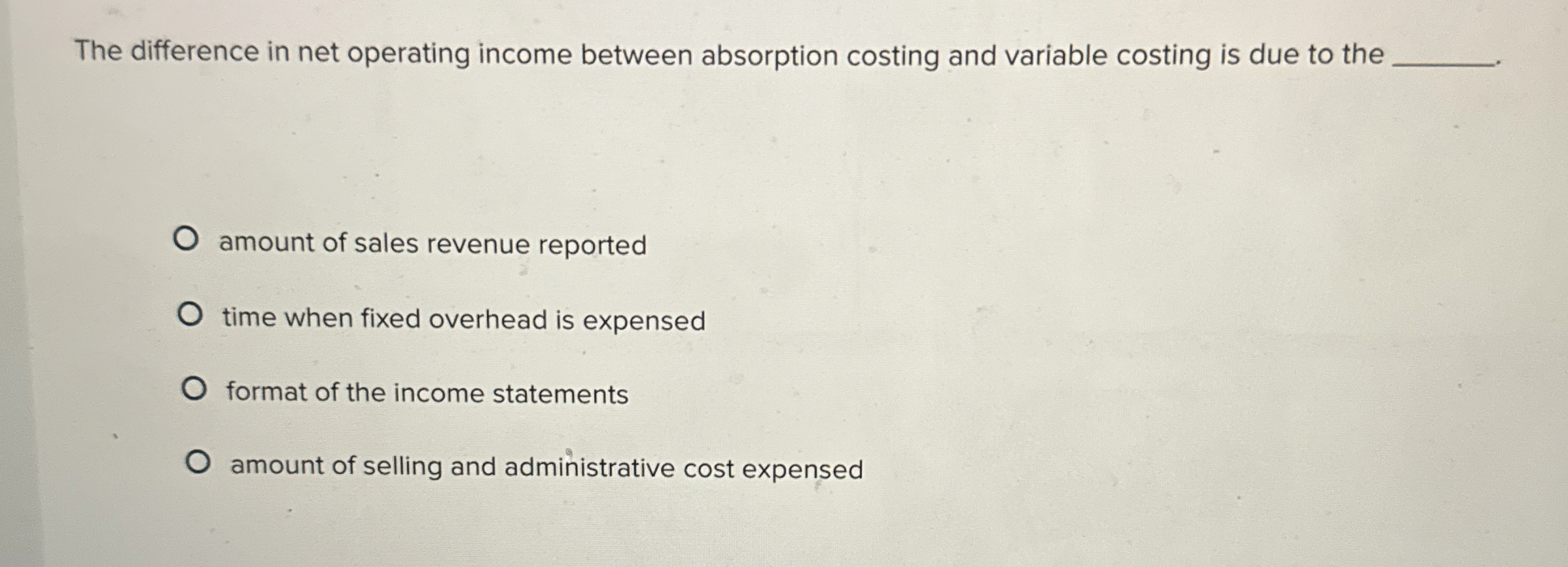 The difference in net operating income between