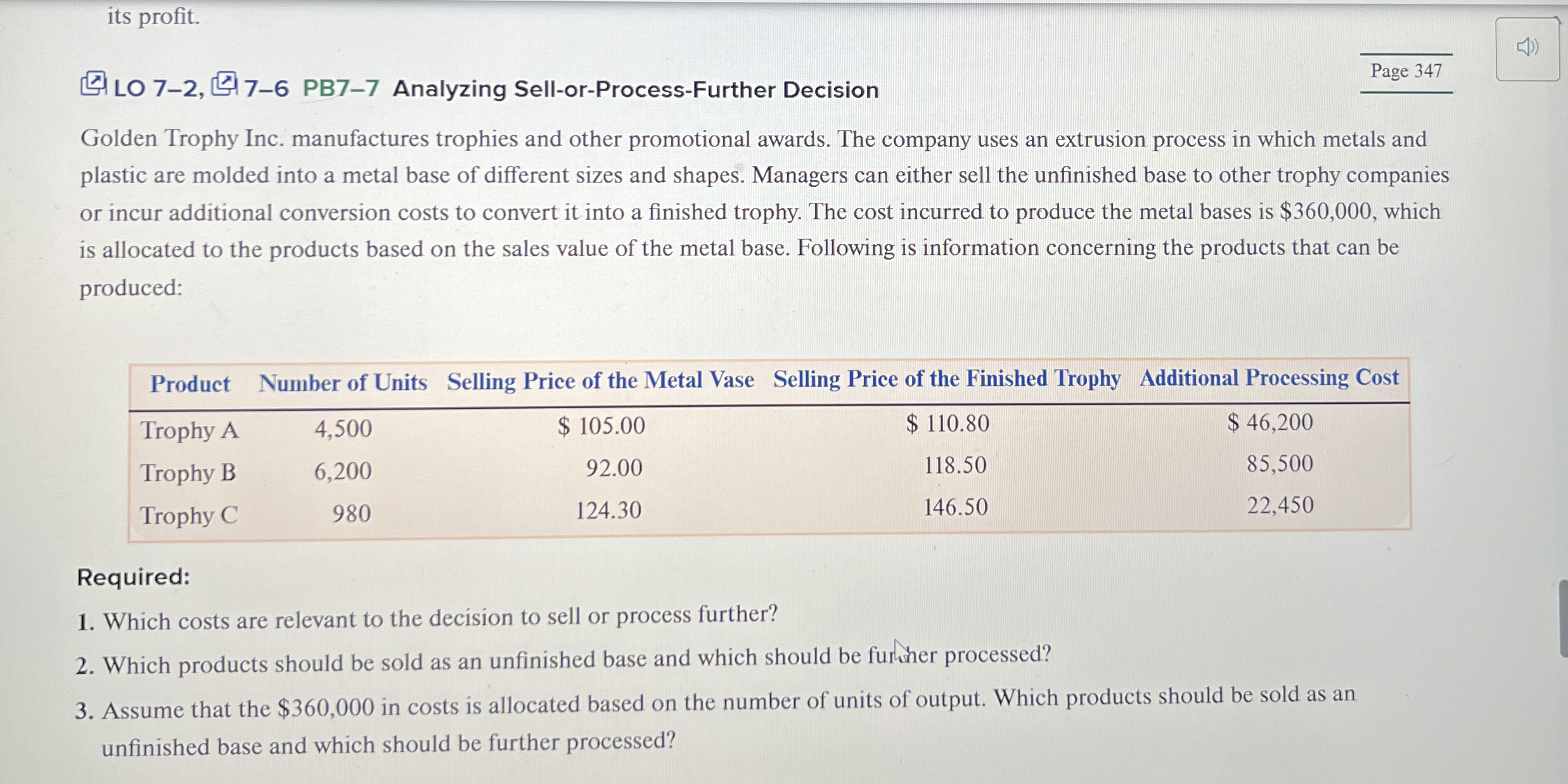 its profit. LO 7 - 2 , - 6 PB 7 - 7 Analyzing
