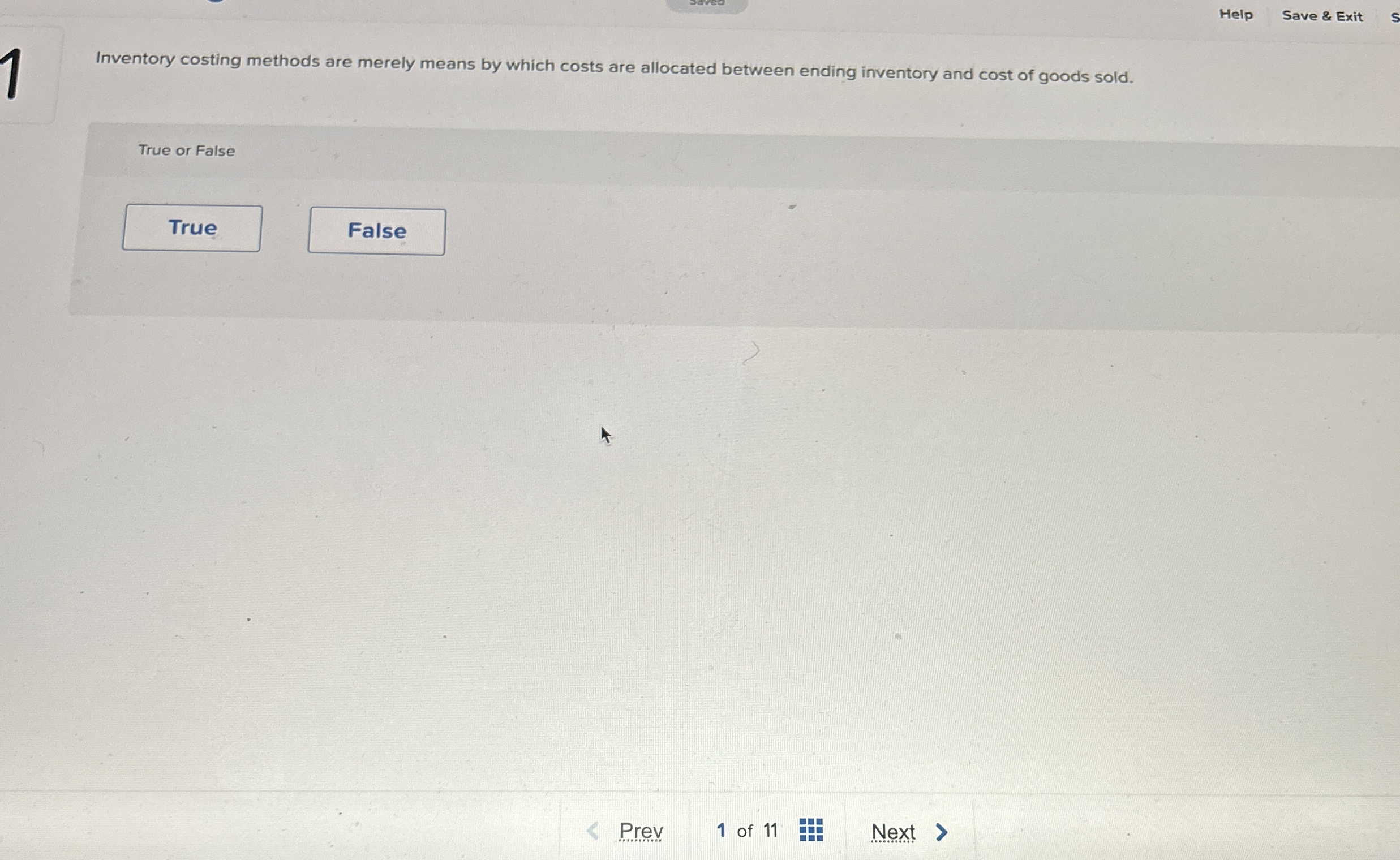 Help Save & Exit 1 Inventory costing methods are