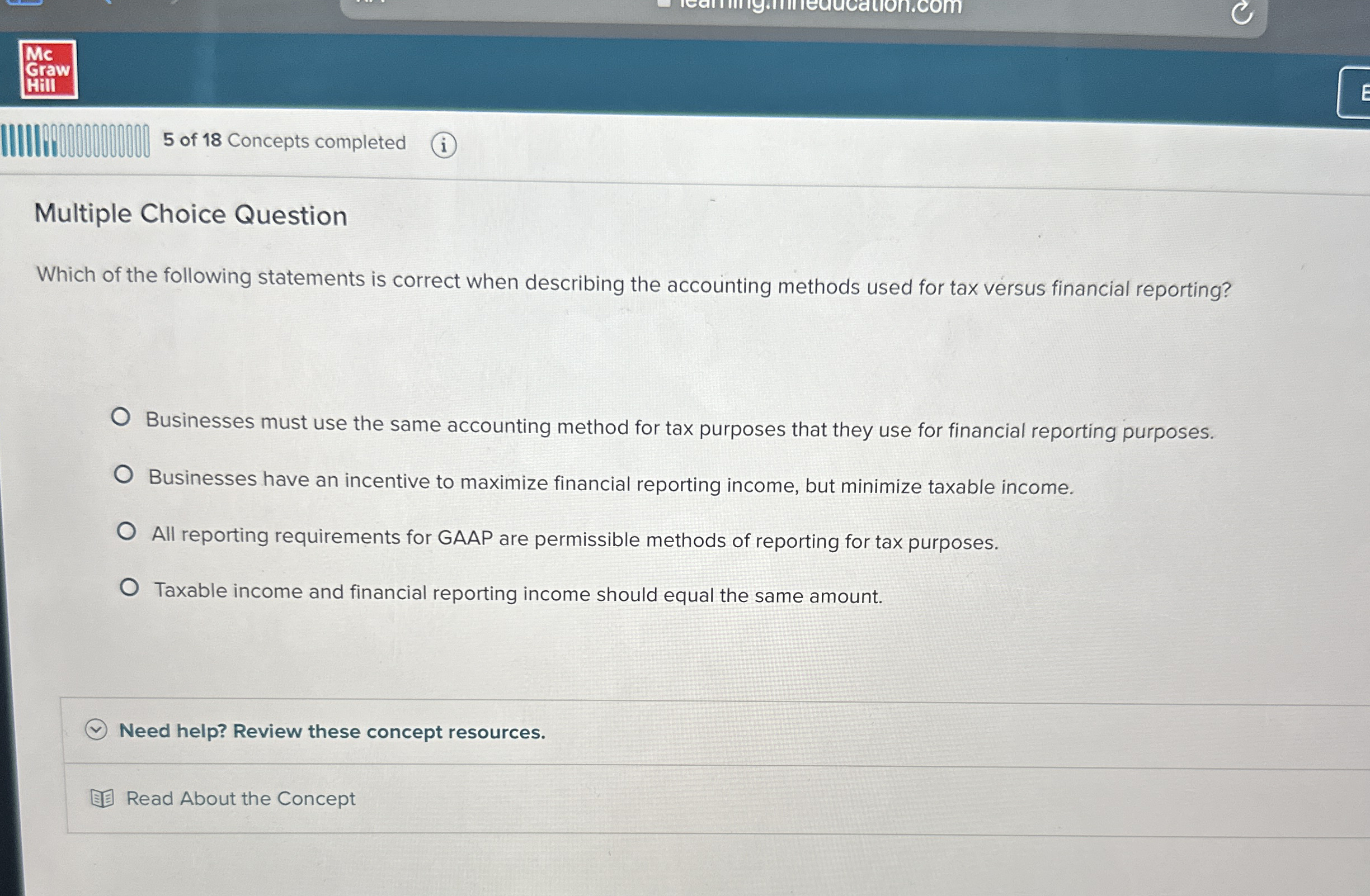 5 of 1 8 Concepts completed ( i ) Multiple Choice