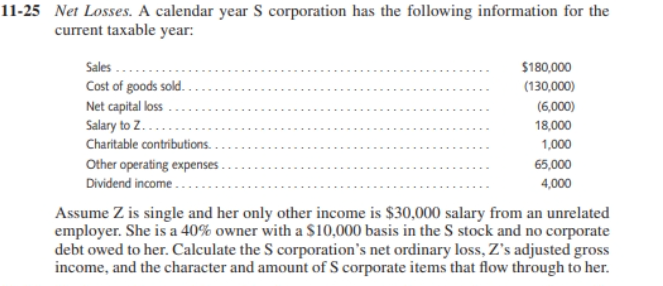 11-25 Net Losses. A calendar year S corporation