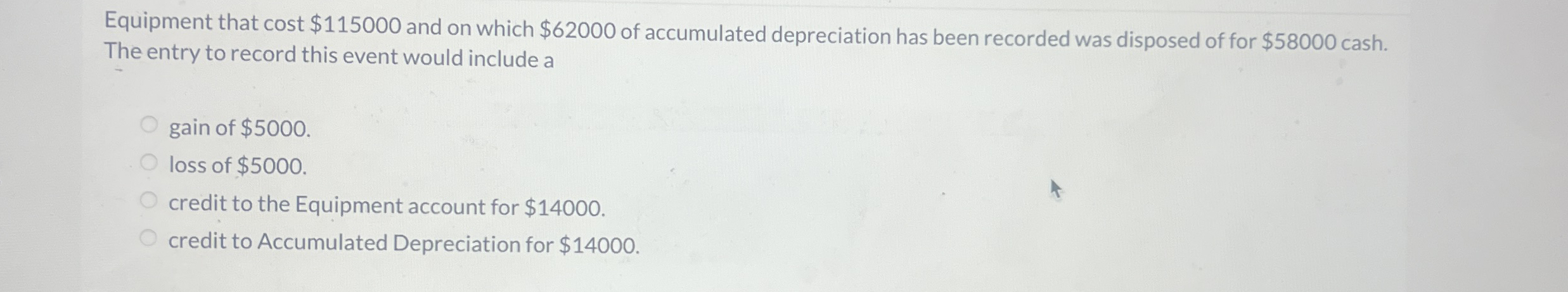 Equipment that cost $ 1 1 5 0 0 0 and on which $