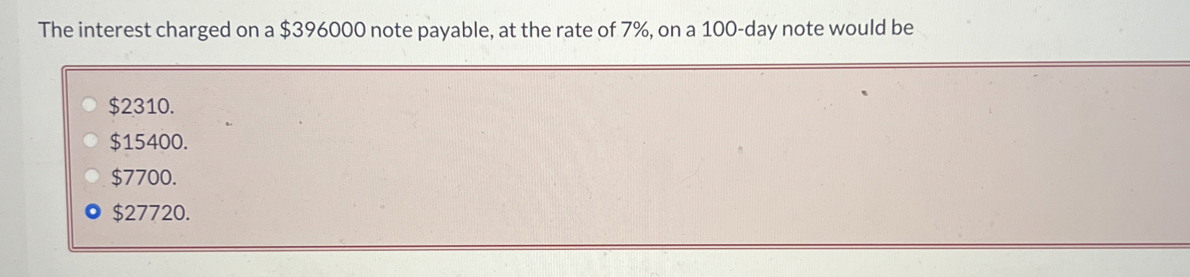 The interest charged on a $ 3 9 6 0 0 0 note