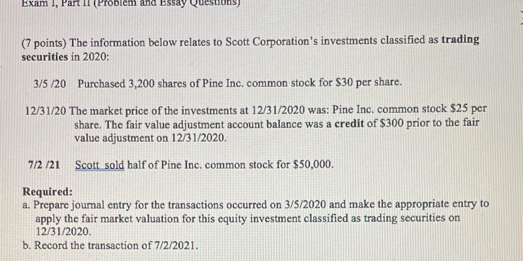 Exam 1, Part II (Problem and Essay Questions] (7