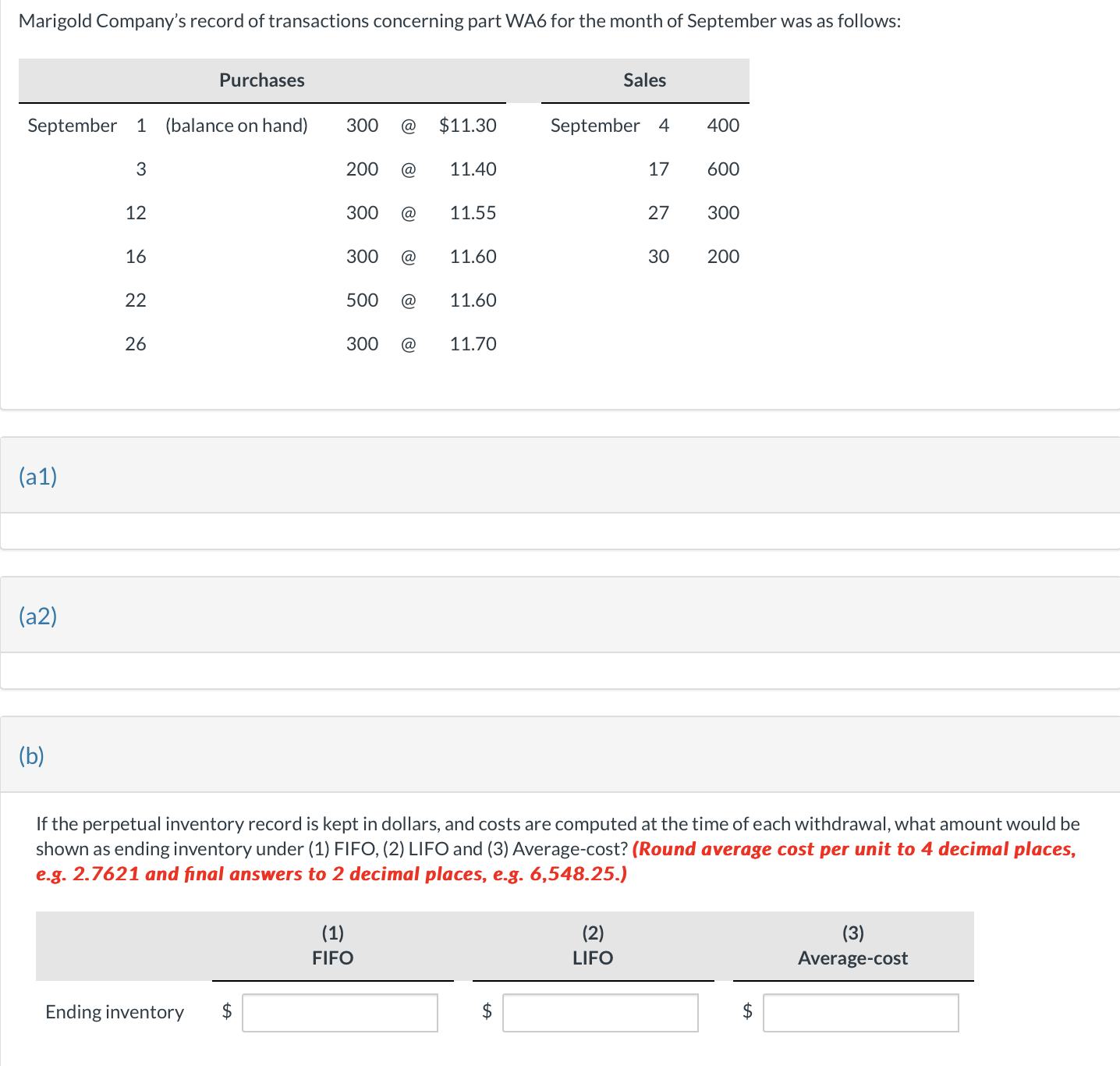 Marigold Company's record of transactions