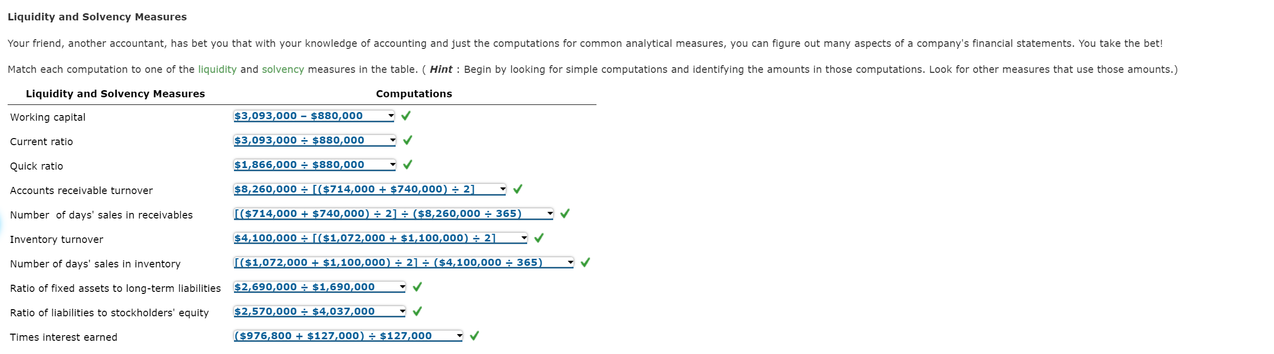 Liquidity and Solvency Measures Your friend,