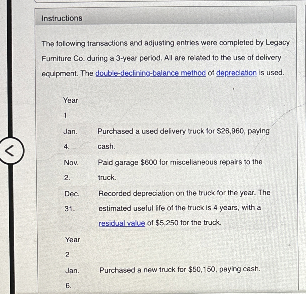 Instructions The following transactions and