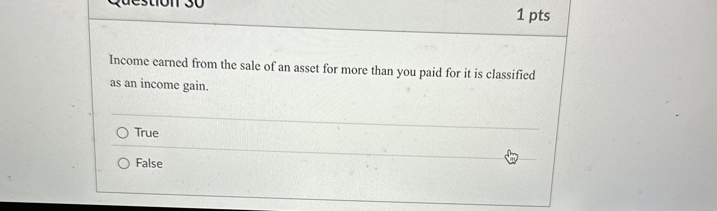 Income earned from the sale of an asset for more