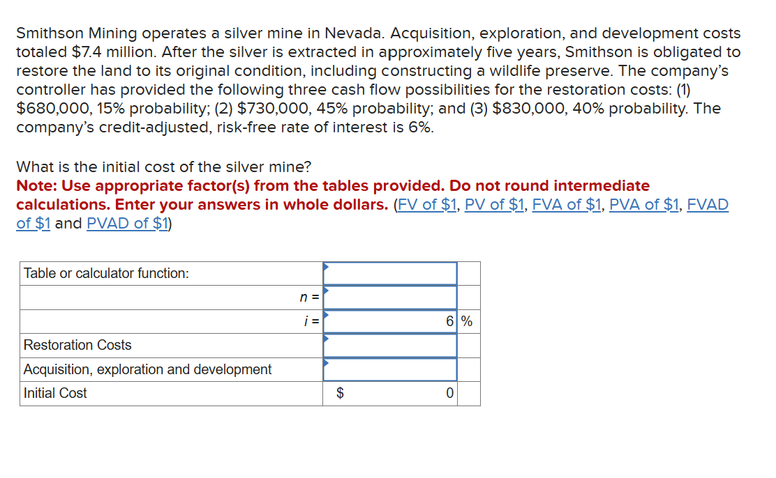 Smithson Mining operates a silver mine in Nevada.