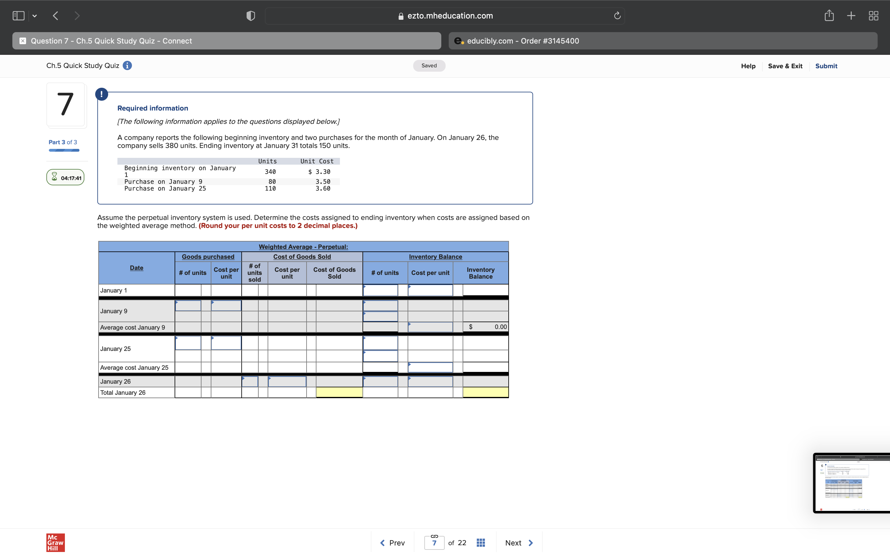 < ezto.mheducation.com C + x Question 6 - Ch.5