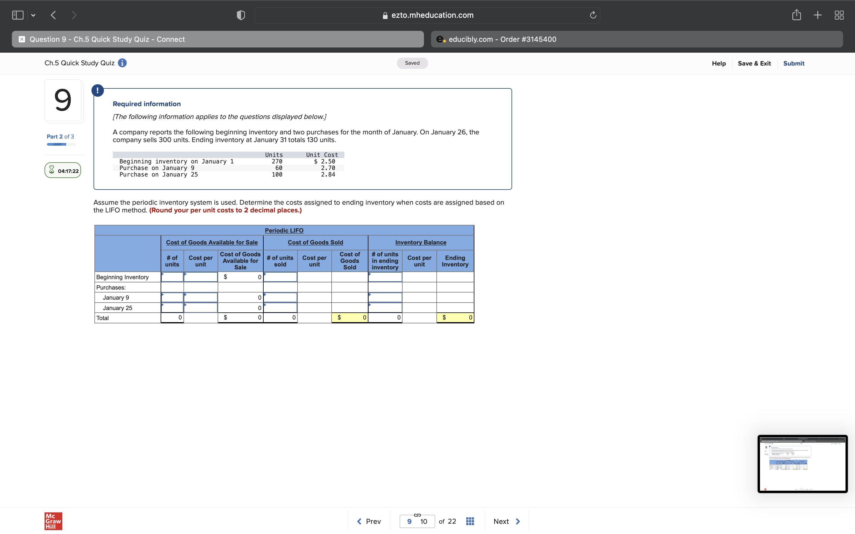 < ezto.mheducation.com C + x Question 6 - Ch.5