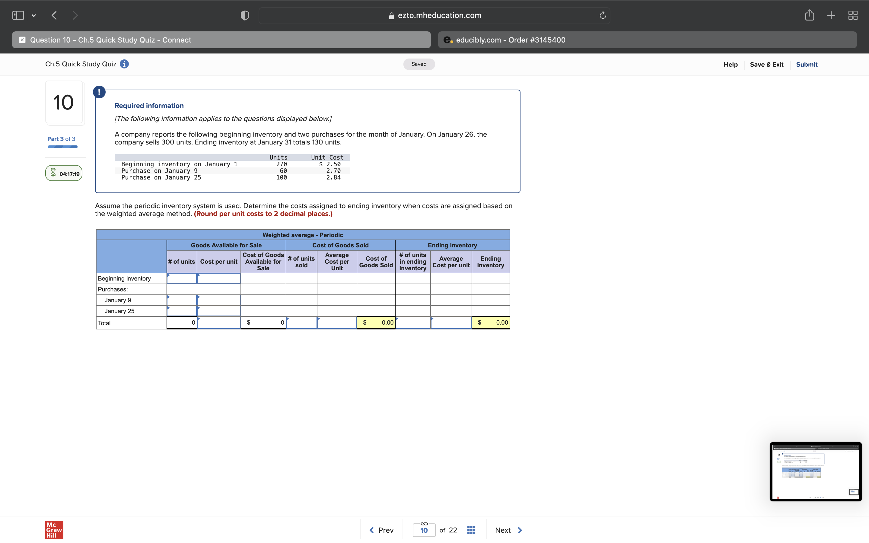 < ezto.mheducation.com C + x Question 6 - Ch.5