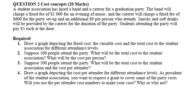 QUESTION 2 Cost concepts (20 Marks) A student