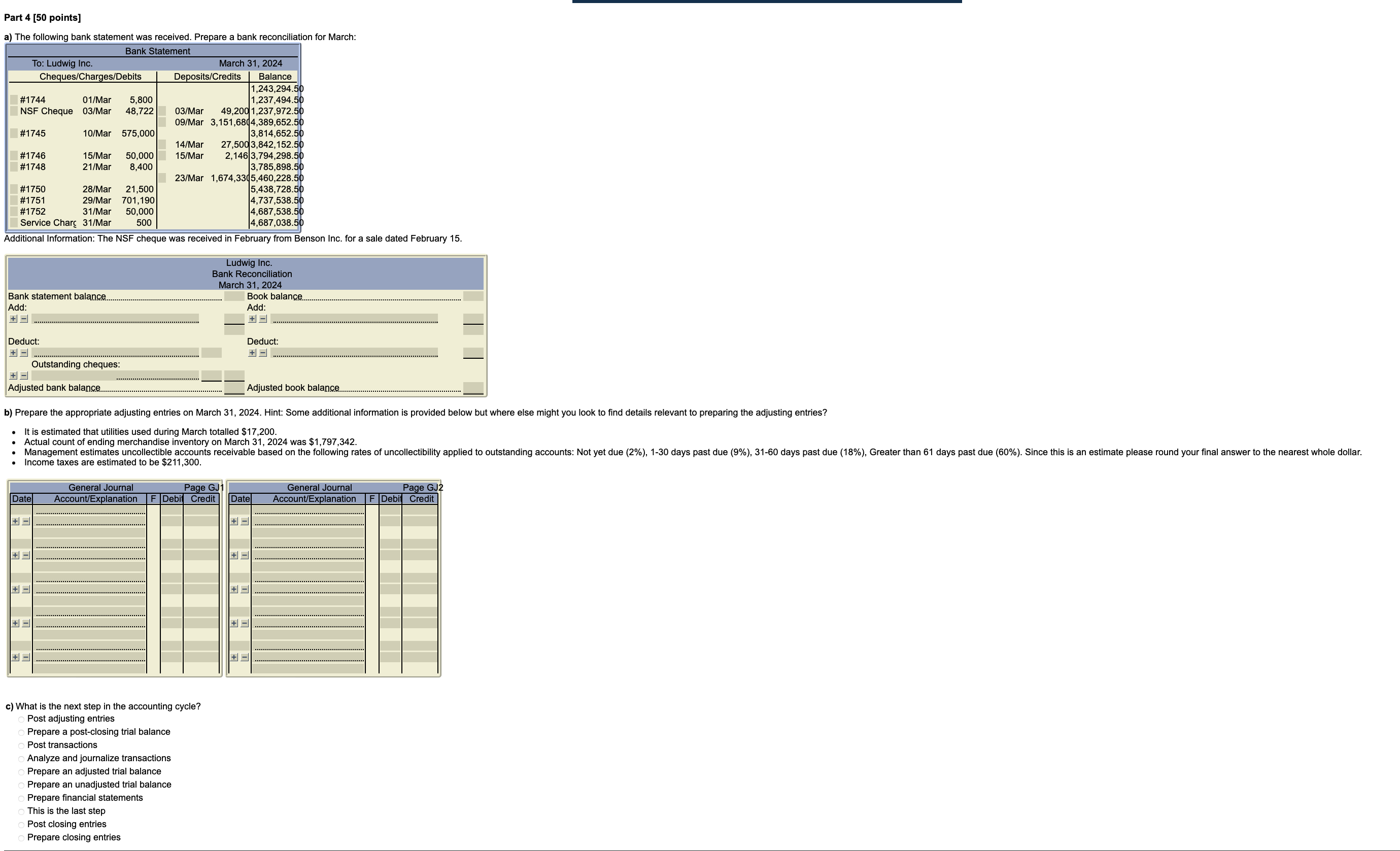 Part \ ( 4 [ 5 0 \ ) points ] a ) The following